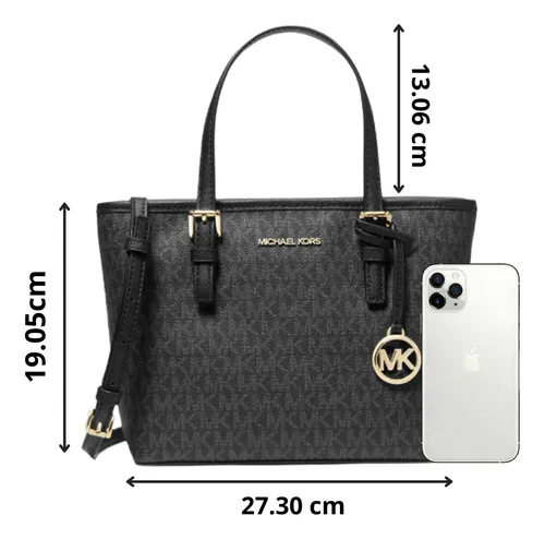 Bolsa Michael Kors Jet Set Extra Small Top Zip Tote Original Acabado de los herrajes Dorado Color Negro Color de la correa de hombro Negro