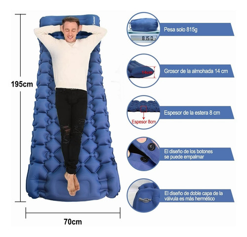 Colchoneta Acampar Ultraligera Portátil Con Almohada