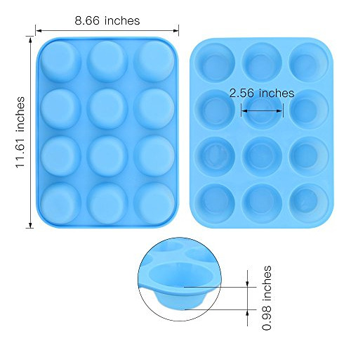 Homedge Molde Para Muffins De Silicona De 12 Tazas, Paquete