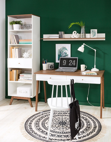 Imagen 7 de 10 de Escritorio Hocker Blanco Y Nogal Këssa Muebles