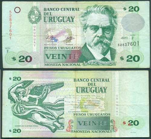 Uruguay Billete De 20 Pesos Año 2011 Buen Estado