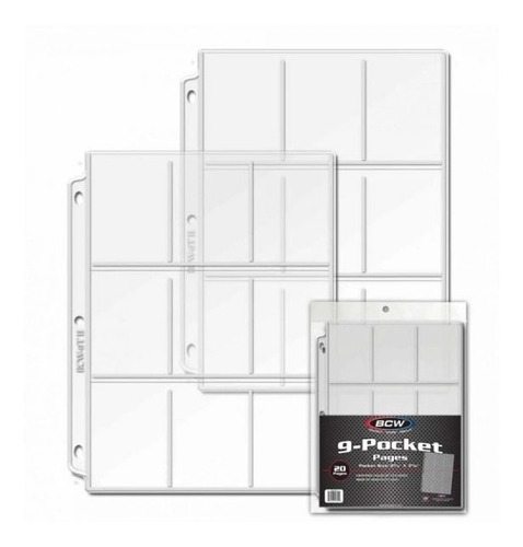 Pack 20u Hojas Para Cartas 9 Bolsillos Bcw 65x90mm Transpare