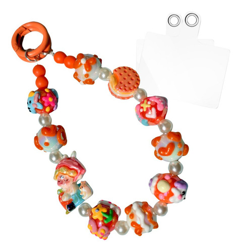 Cadena Para Celular Kawaii - Cuentas De Caricatura Y Perlas Rojo
