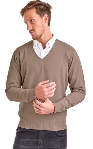 Sweater Hombre Pullover Saco Escote V Vestir Marrón Kierouno