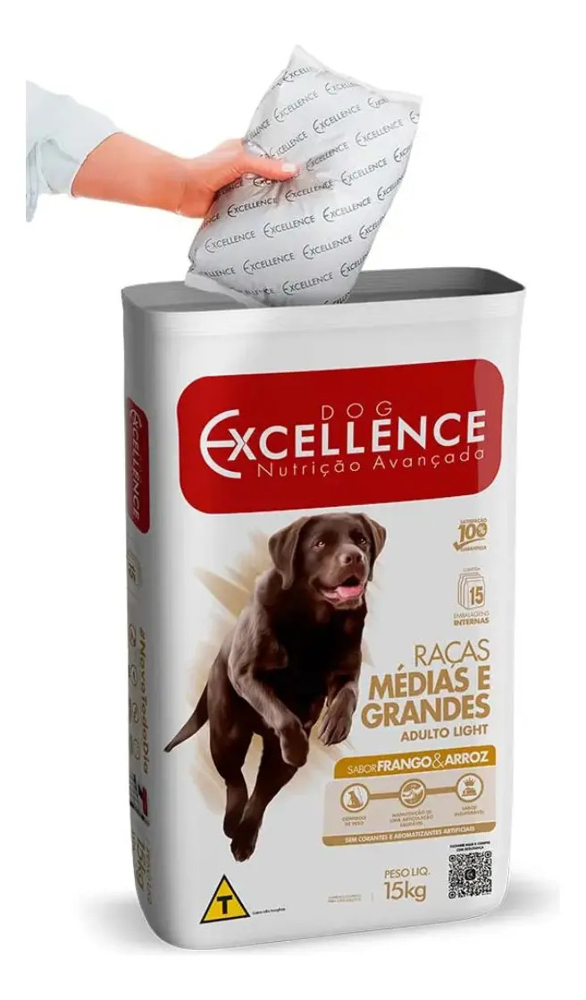 Ração Seca Dog Excellence Light Cães Adultos Médios e Grandes 15 Kg
