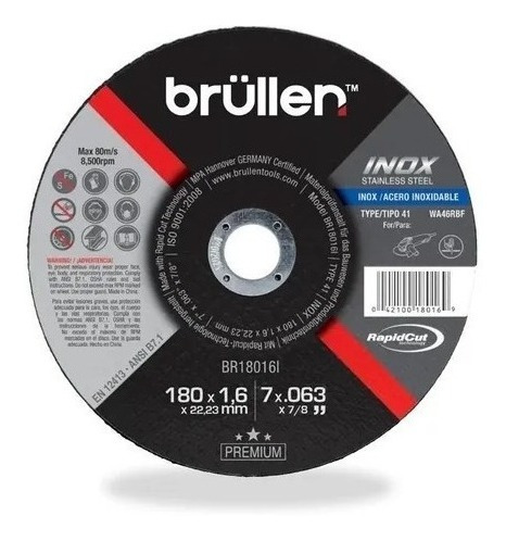 Disco De Corte Brüllen Extra Fino Acero Inox 7-7/8'' Tipo 41