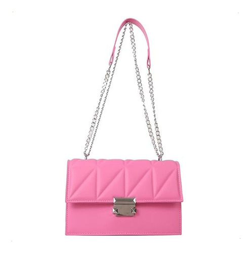 Mini Bags Carteras De Mujer Cuero Pu Cadena Clutch Carmen Acabado De Los Herrajes Níquel Color Rosa Chicle Diseño De La Tela Liso