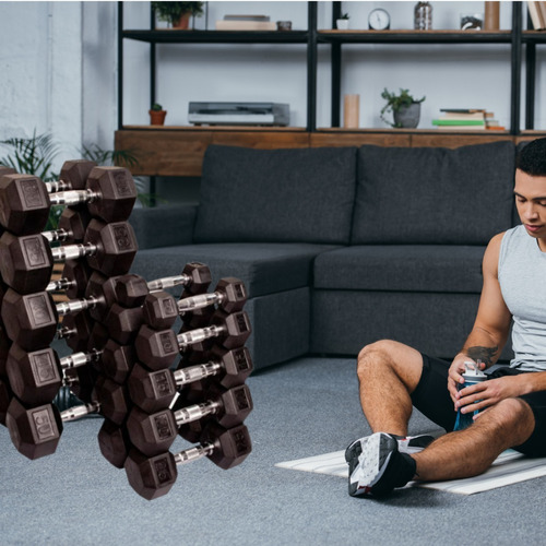 Set 10 Pares De Mancuernas Gym 5 A 50lb Para Hacer Ejercicio Color Negro