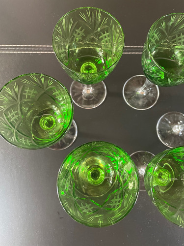 Copas Cristal Tallado Antiguas 6 X 100cc Verde (Usado)