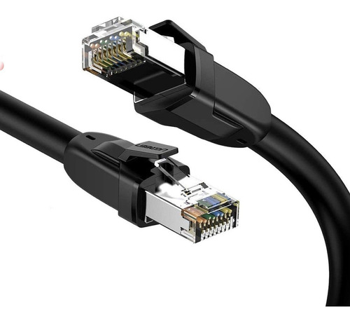 Imagen 1 de 4 de Cable Red Ugreen Nw121 Cat8 Chapeado De Oro 2 Metros Negro