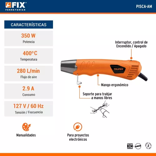 Pistola de calor mini profesional TRUPER 350 W Mod. PISCA-AM - Vaqueiros  Ferreteros