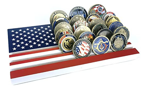 6 Rows American Flag Coin Holder, Military Challenge Co...