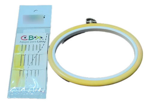 Kit De Bordado Con Tela De 20 X 20 Cm, Agujas,lanas,bastidor Frase Feliz