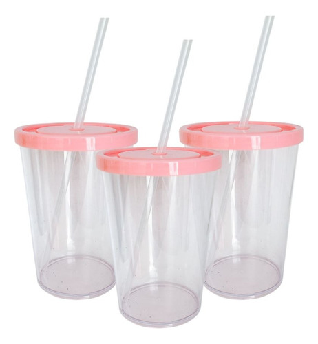 Vaso 300cc C/tapa Sorbete Souvenir Reutilizables Transp X20u Rosa Pastel