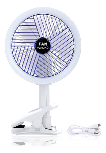Ventilador De Clip Con Lámpara Led Recargable Y Portátil