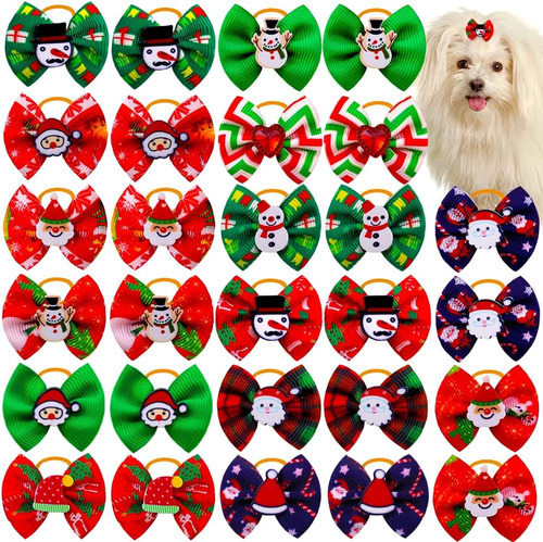 20pcs / Pack Lazos Pelo De Perro Navidad Bandas De Goma...