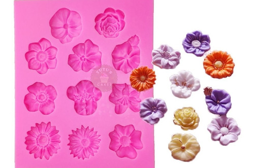 Molde De Silicona X11 Flores Rosa 3d Fondant Porcelana Fría