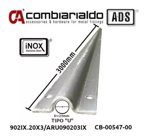 2 Guia Riel Inferior Tipo U 3m Inox P/rueda Comunello Merik