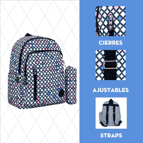 Set Mochila Escolar Duradera Mima2 Rombo Arcoíris 3 Pzs