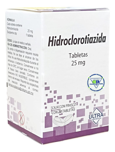 Hidroclorotiazida 25mg C/20 Tabletas Ultra