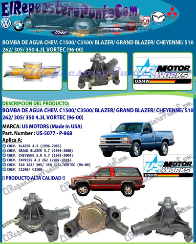 Bomba Agua C1500-3500 Grand Blazer Cheyenne S10 262 305 350