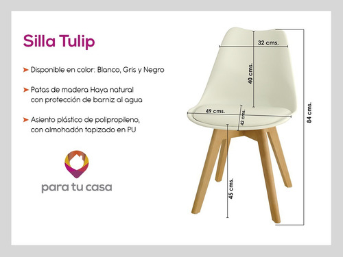 Imagen 5 de 11 de Set X 2 Sillas Eames Tulip De Comedor Almohadón Patas Madera