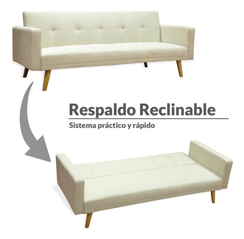 Sofa Cama Plegable Con Apoyabrazos Tapizado Lino Color Beige