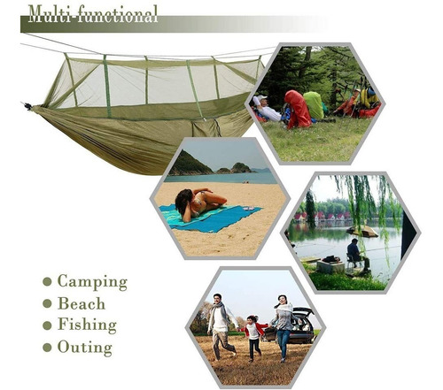 Imagen 4 de 8 de Hamaca De Nailon Con Mosquitera Para Campamento, Jardín, Int