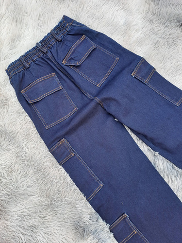 Pantalon Cargo Mujer / Mezclilla / Doble Bolsa