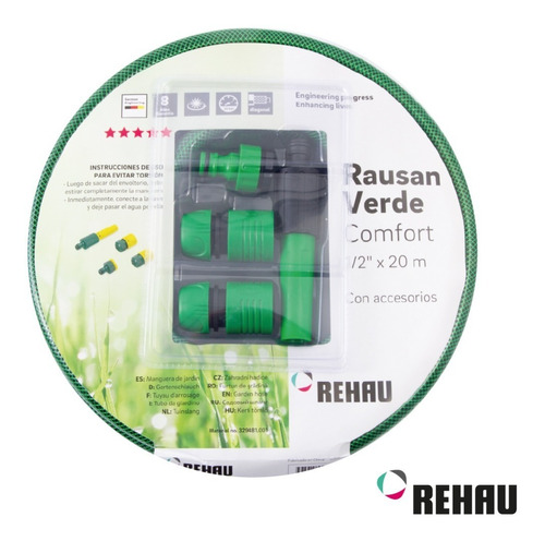 Manguera Jardín Rehau Rausan 1/2 X 20m Con Acoples Rápidos