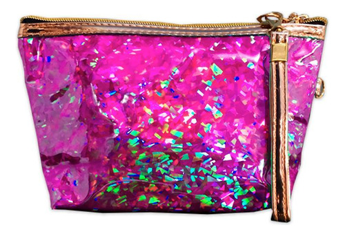 Necessaire Feminina Holográfica Estojo Maquiagem Luxo Rosa