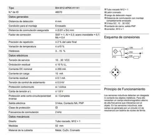 Sensor Inductivo Pnp Na Para Marca T Bi4-m12-ap6x-h1141