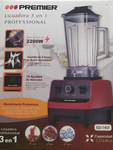 Licuadora 3 En 1 Profesional 2200 Watts 15 Velocidades