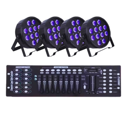 Kit 4 Canhao Refletor 12 Leds 18w Rgbw Uv + Mesa Dmx