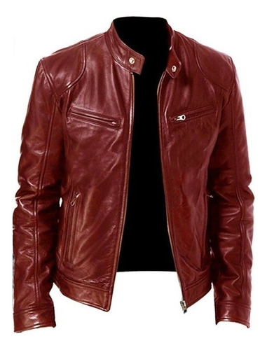 Chaqueta Forrada For Hombres Cuero Con Cremallera