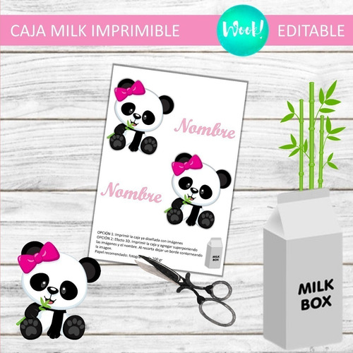 Caja Grande Milk Box Imprimible Osita Panda