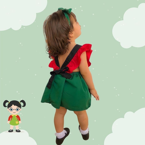 Imagem 6 de 6 de Jardineira Romper Maria Chiquinha Tiara E Óculos Fantasia