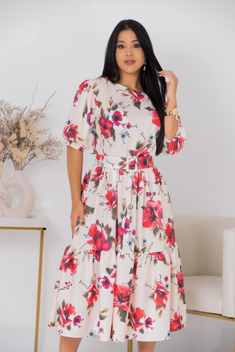 Vestido Rosana Canoa Midi Estampada