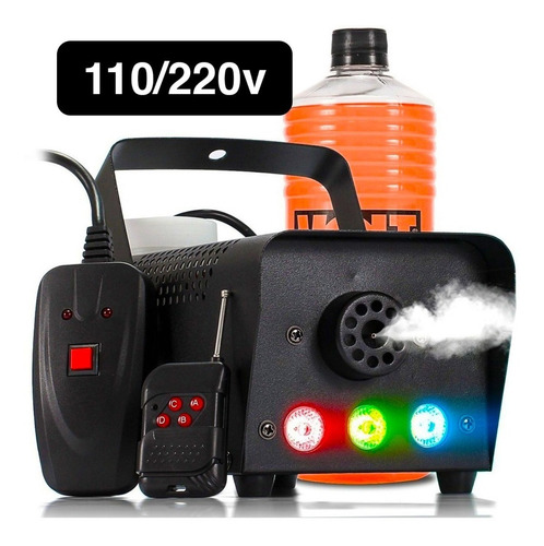 Maquina De Fumaça 03 Leds Rgb 2 Controles Com Fluido Grátis