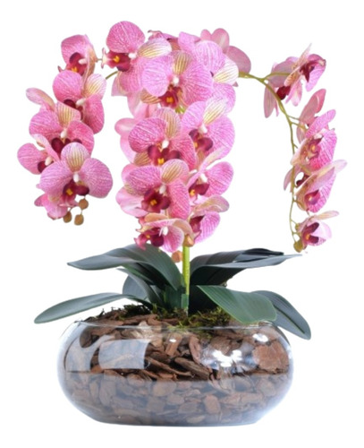 Arranjo 4 Orquídeas Artificiais Rosa Em Vaso De Vidro Nara