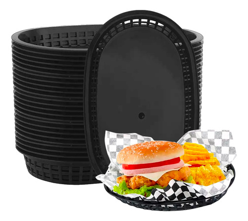 Plato Canasta Fast Food Ovalada Alitas Papas 27 Cm 12 Color Negro Lisa