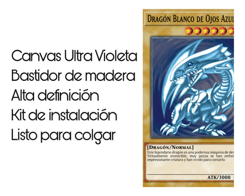 Cuadro Decorativo Cartas Yugioh 40x28 En Canvas Uv Dragón Blanco De Ojos Azules