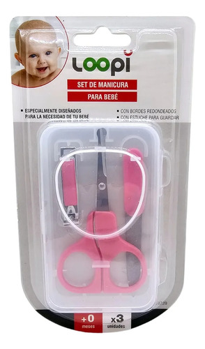 Set De Tijera Alicate Lima 8720 Uñas Cuidado D Bebe Loopi Rosa