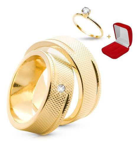 Lindo Par Alianças Banhada Ouro 24k Com Zirconia