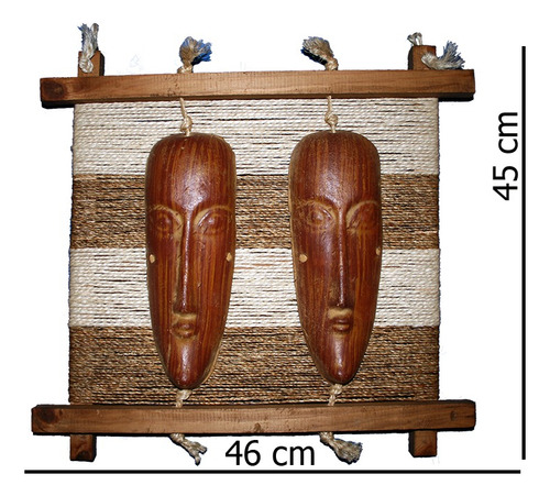 2 Máscaras Africanas En Horizontal Con Marco E Hilo De Yute