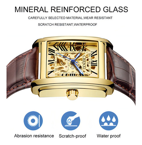 Relógio Mecânico De Couro Luminoso Chenxi Business Cor Do Fundo Dourado