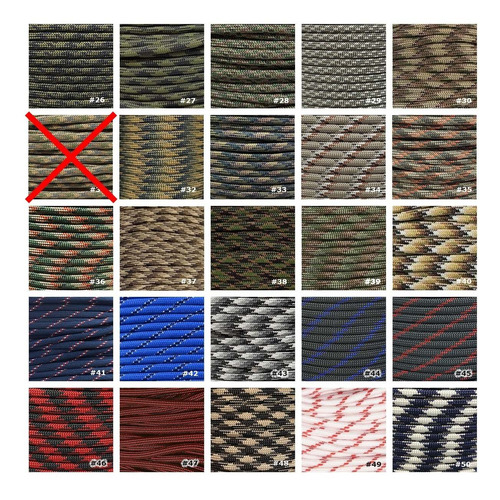 Imagen 2 de 7 de Paracord 5 Metros Cuerda 550 Tipo 3 - 50 Colores Made In Usa