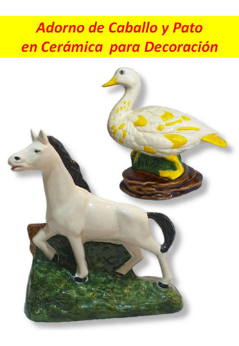 Adorno De Caballo Y Pato En Cerámica Para Decoración (Usado)