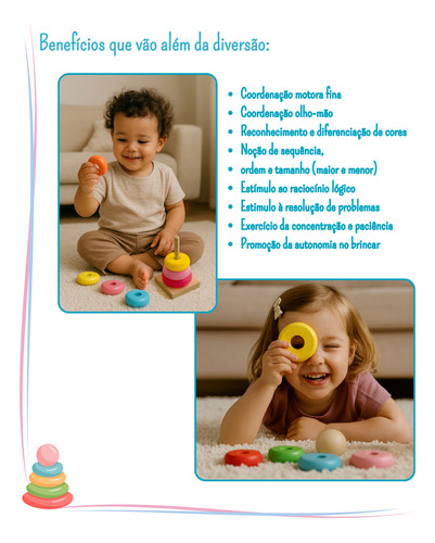 Torre De Encaixe Sensorial Em Madeira -recurso Montessoriano Multicilorido