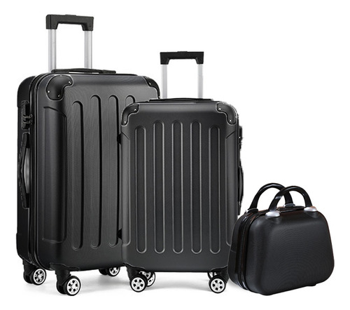 Juego 3 Maletas De Viaje Rigidas 4ruedas 360°bolsas De Viaje Negro Lisa